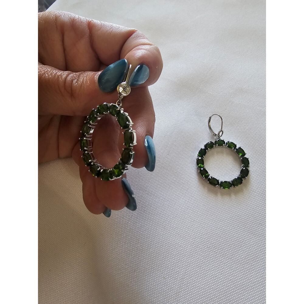 JTV Chrome Diopside White Topaz Earrings 11ct Rhodium over Silver Dangle Circle - Picture 7 of 11